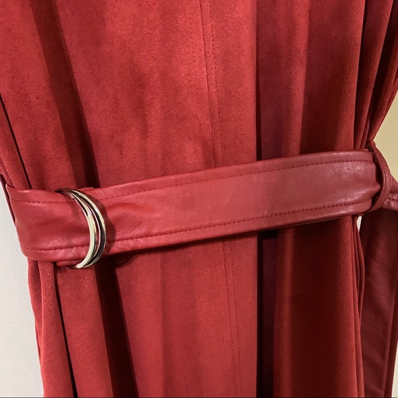 Faux Suede Zara Midi Brick-Red Dress With Belt - Picture 6 of 9